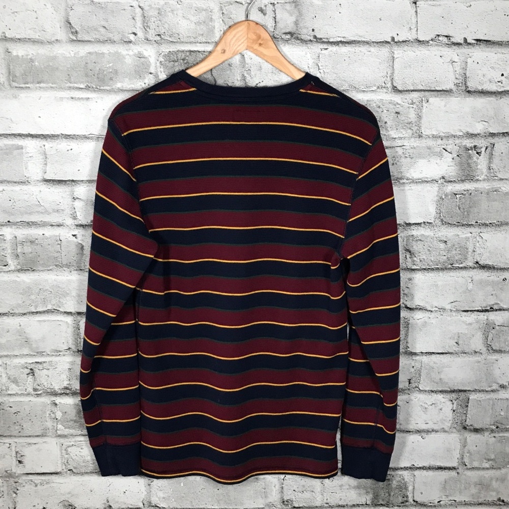 Polo Ralph Lauren Waffle Striped Long Sleeve Crewneck Navy Burgundy - Picture 2 of 4